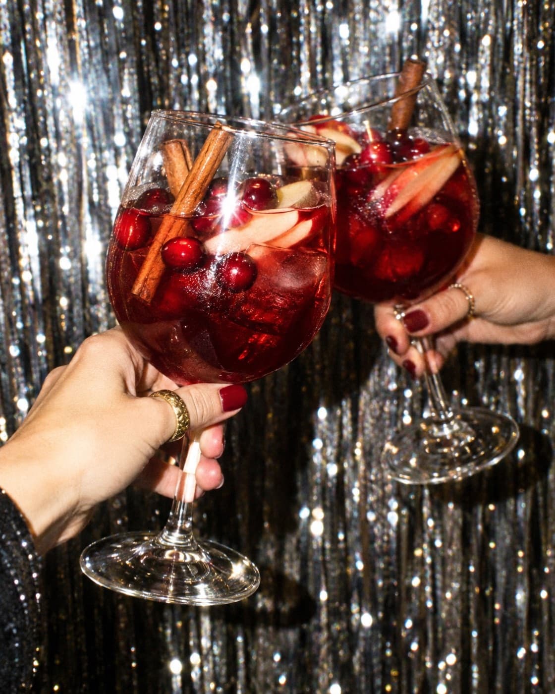 Zero-proof cranberry cider punch, flash photo
