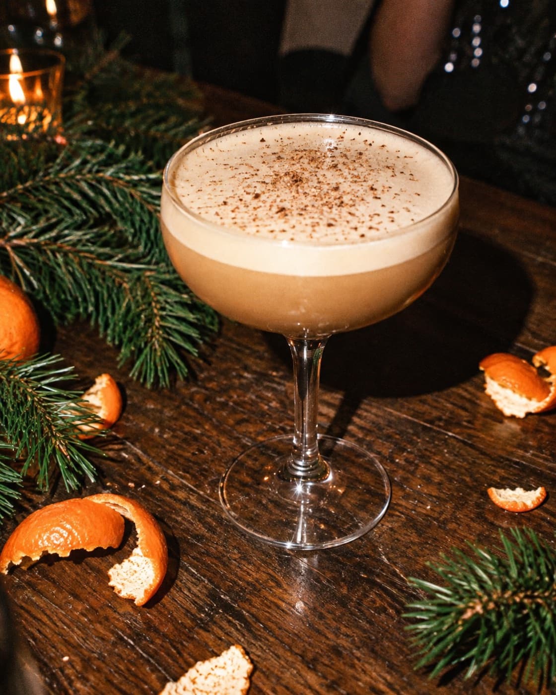 Zero-proof eggnog espresso martini, flash photo